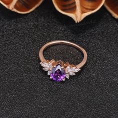 Amethyst Engagement Ring Unique Purple Gemstone Wedding Ring | Etsy Wedding Cluster Diamond Ring With Accent Stones, Cluster Diamond Ring With Accent Stones For Wedding, Wedding Diamond Ring With Cluster Accent Stones, Cluster Wedding Rings With Accent Stones, Cluster Gemstone Diamond Ring For Wedding, Cluster Birthstone Ring With Gemstone For Wedding, Wedding Cluster Diamond Ring With Gemstone, Marquise Cut Birthstone Ring For Wedding, Cluster Gemstone Wedding Rings