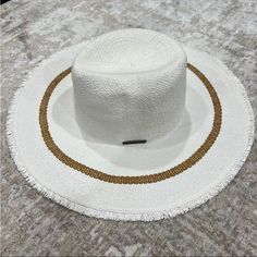 Brand New With Sample Tag, This Is A Sample Color So It Is Not Sold Anywhere O'neill Women's Woven Sun Hat 100% Straw 4 1/4" Brim, 5" Crown, 1/4" Fringe Woven Fringe Edge Western Shape With Stripe Casual White Beach Hat, White Casual Sun Hat For Beach Season, Casual White Sun Hat For Beach Season, Casual White Sun Hat For Day Out, White Adjustable Casual Straw Hat, Casual Lightweight White Sun Hat, White Beachy Sun Hat For Day Out, Casual White Bucket Hat, Beachy White Sun Hat For Day Out