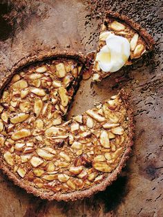 a piece of pie with almonds on top