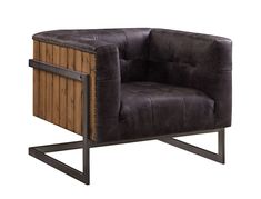 a black chair with wooden slats and metal legs