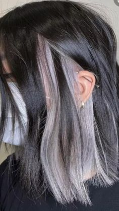 Pink Peekaboo Hair, Underdye Hair, Black And Silver Hair, Blonde Underneath, Natural Dark Hair, Hidden Hair Color, Black And Grey Hair, Peekaboo Hair Colors, Peekaboo Highlights