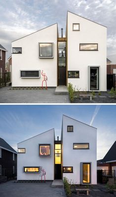 two photos side by side with the same house