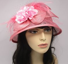 "Ships from and sold by Derby*church*weddinghatstore. Fabrication: 100% Sinamay Style#: cloche Size: One size for teens and ladies, adjustable string inside can give you the best fit Head measurement: One size: (55cm, 21-5/8, 6-7/8 to 57cm, 22-3/8, 7-18) Adjustable interior tie band Brim:2-1/2\" ,Height: 4\" , Brim:2-4/5\" The customers in the USA will get the order in 4 business days!" Pink Adjustable Cloche Hat For Spring, Spring Curved Brim Cloche Hat For Church, Spring Adjustable Cloche Hat For Church, Adjustable Cloche Hat For Church In Spring, Spring Church Cloche Hat With Curved Brim, Spring Wedding Cloche Hat With Short Brim, Spring Wedding Brimmed Cloche Hat, Spring Church Cloche Hat, Spring Wedding Cloche Hat