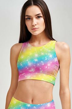 Bright Story Starla High Neck Padded Sporty Crop Top Sport Bra - Women - Pineapple Clothing Mommy And Me Swimwear, Sporty Crop Top, Pineapple Clothes, Neon Dresses, Sport Bikinis, Girls Lace Dress, Mommy And Me Dresses, Girls Unique, Cute Crop Top