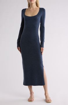 Comfort and style meet in this supersoft midi cut in a figure-hugging silhouette and framed by long sleeves. 49 1/2" length Square neck Long sleeves Unlined 88% acrylic, 11% polyamide, 1% elastane Dry clean or hand wash, dry flat Imported Square Neck Long Sleeve, Daytime Dresses, Sleeve Midi Dress, Long Sleeve Midi, Long Sleeve Midi Dress, French Connection, Square Neck, Sundress, Nordstrom Rack