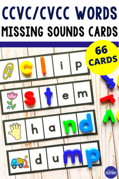 this is an image of the missing sounds cards for cvc / vcc / cccc words