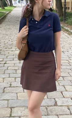 Old Money Style Polo Shirt, Polo Shirt With Scarf Outfit, Polo Shirt School Outfit, Old Money Tank Top Outfits, Polo Shirt With Skirt Outfits, Summer Polo Outfits Womens Fashion, What To Wear With Polo Shirts Women, Feminine Polo Shirt Outfit, Polo Shirt And Skirt Outfit Women's