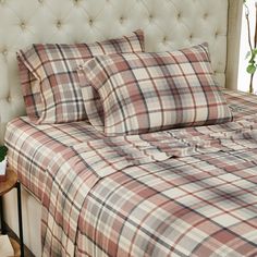 Angled View of Highland Cotton Sheet Set in Rust#color_highland-rust Plaid Sheets, Boston Apartment, Daybed Sets, Deep Pocket Sheets, Quilted Duvet Cover, Print Comforter, Bedding Basics, Bedding Stores, Printed Sheets