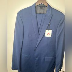 Brand New, But Few Tiny Holes In The Back. Idk How They Happened. They Should Be Shown In The Pics. Luxury Calvin Klein Notch Lapel Suits, Navy Suit, Klein Blue, Mens Suits, Blazer Suit, Calvin Klein, Slim Fit, Blazer, Brand New