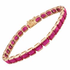 18K Gold Ruby 6x4 MM Octagon Tennis Line Bracelet Half Bezel Setting, Half Bezel, Bracelet Tennis, Bracelet Love, Gio Ponti, Red Ruby, Stone Cuts, Natural Ruby, Baccarat