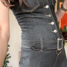 Amazing Unworn Denim Jumpsuit. It’s A 5/6 On The Tag, But Fits More Like A 3/4. Contrast Stitching New Old Stock New Years Eve Fitted Denim Jumpsuit, Fitted Denim Jumpsuit With Belt Loops, Retro Fitted Denim Jumpsuit Overall, Fitted 90s Inspired Denim Jeans, Y2k Fitted Bottoms With Belt Loops, 90s Inspired Fitted Denim Jeans, Retro Fitted Overalls, 90s Style Fitted Denim Blue Jeans, Vintage Fitted Overalls