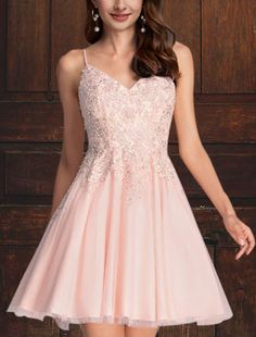 A-Line Cocktail Dresses Empire Dress Homecoming Graduation Short / Mini Sleeveless V Neck Pink Dress Tulle with Tiered Pink Dress Tulle, Dresses Quinceanera, Dress Homecoming, Dress Tulle, Evening Dresses Cocktail, Empire Dress, Wedding Bridesmaid Dresses, Quinceanera Dresses, Tulle Dress