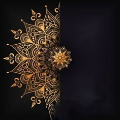 an intricate golden design on a black background