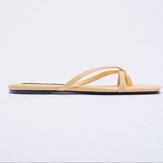 Nwt. Zara Vanilla Strappy Square Toe Flat Sandals/Flip Flops. Size 9. Ref. 3627/710. Yellow Toe Post Flip Flops For Spring, Zara Toe Post Sandals For Summer, Yellow Strappy Sandals For Spring, Casual Yellow Sandals With Single Toe Strap, Casual Yellow Toe Post Flip Flops, Yellow Sandals For Spring Day Out, Trendy Yellow Flat Flip Flops, Yellow Flat Summer Flip Flops, Yellow Single Toe Strap Sandals For Beach