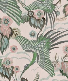 a wallpaper with flowers and birds on it