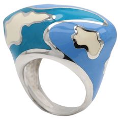 Enamel Artistic Art Ring Inspired by famous world artist sterling silver 925, hand made in Italy, finger size 7 (NOT RESIZABLE) . Approx design area size: 34 x 20 mm (1.25' inch ) diameter(1' inch), Slightly imperfections may exist due to manufacturing process, any tarnish spots will be cleaned, approx weight 21.8 grams, + GIFT BOX Gaudi Art, Art Ring, Star System, Enamel Bangle, Sea Side, White Bracelets, Enamel Ring, Heart Shape Pendant, Silver Enamel