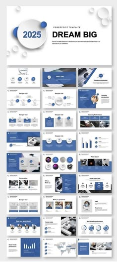 the powerpoint presentation is displayed in blue and white colors, with lots of smaller images on