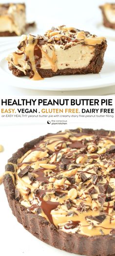 healthy peanut butter pie with easy vegan gluten free dairy free chocolate crust