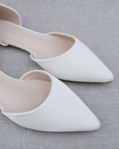 Satin pointy toe flats with satin ankle tie or ballerina lace up. Comfortable wedding shoes throughout ceremony and reception to dance the night away. *** YOU CAN ALSO CHOOSE STYLE OF ANKLE STRAP AT CHECKOUT*** DETAILS: UPPER: Synthetic upper and lining MATERIALS: Manmade outsole ORIGIN: Imported STYLE NAME: BELLA Comfortable Wedding Shoes, Wedding Shoes Comfortable, Bridal Flats, Pointy Toe Flats, Ribbon Tie, On Shoes, Wedding Shoes, Shoe Collection, Bridal Party