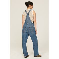 Blue denim (100% Cotton). Overalls. Pull on. 29" inseam. Imported. Medium Wash Denim Jumpsuit For Work, Workwear Medium Wash Denim Jumpsuit, Utility Style Denim Blue Jumpsuit, Utility Denim Jumpsuit In Denim Blue, Utility Style Denim Blue Denim Jumpsuit, Utility Blue Denim Jumpsuit, Blue Denim Utility Jumpsuit, Levi's Denim Blue Jeans For Workwear, Levi's Denim Blue Workwear Jeans