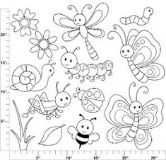 the printable coloring page for children's art and crafts, featuring bugs and flowers