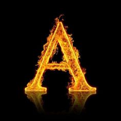 the letter made out of fire on black background