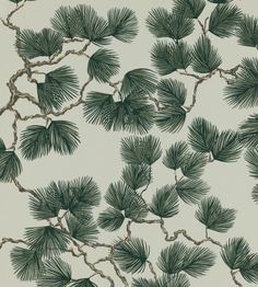 a wallpaper with green leaves and branches on it