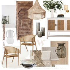 a collage of furniture and decor items