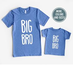 Celebrate sibling love with a "Big Bro Shirt" Perfect for Toddlers, an Adult Unisex T-shirt, and a Bodysuit Baby makes a wonderful gift for those boys Promoted to Big Brother. Show off their new role in style. Order your Big Bro shirt today! 📝 How to order: 1- Refer to the color and size chart's picture by product to ensure availability.  2- Choose the shirt color and  the shirt size 3- Choose the quantity 4- Click "Add to Cart. and Check out, that's it! NOTE: Return to the listing for multiple Big Brother Show, Big Bro Shirt, Baby Shower Shirt, Baby Shower Shirts, New Big Brother, Big Brother Tshirt, Promoted To Big Brother, Sibling Love, Big Brother Shirt