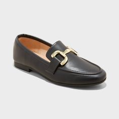 Add a classic twist to your footwear with these Carolyn Loafers with Memory Foam Insole from A New Day™. The faux-leather upper features a closed round-toe silhouette, enhanced with a gold-tone buckle on the front for a touch of glam sophistication. Set on a 0.06-inch block heel, these slip-on loafers boast a memory foam insole and recycled polyester lining for all-day comfort. Plus, they pair beautifully with both dressy and casual outfits. Office Fits, Beach Socks, Mule Flats, Mary Jane Ballet Flats, Western Ankle Boots, Womens Jordans, Platform Loafers, Rubber Shoes, Pointed Toe Heels