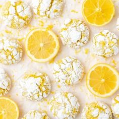 lemons and powdered sugar are arranged on top of each other