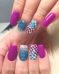 Mermaid Square Nails | Pretty Long & Short Square Nails Inspiration Pretty Tips