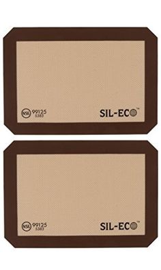 two brown placemats with the word sil - eco printed on them, both side by side