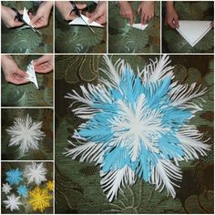 the process of making paper snowflakes is shown