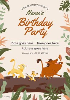 the lion king birthday party flyer