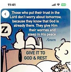 an image of a person laying in bed with the caption give it to god and sleep in his rest