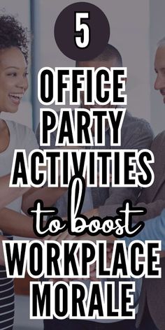 the words office party activities to best workplace movables are in black and white