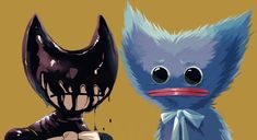 an image of two cartoon characters one is blue and the other is black with big eyes