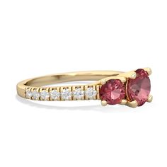 Set into an intricate 14K Yellow Gold trellis, the pink tourmaline and  of this Eternal Embrace engagement ring sit atop a band that is studded with {diamondcarats}. Her birthstone in the center, with his birthstone embracing it, create a unique, one-of-a-kind ring. Luxury Lab-created Ruby Jewelry With Diamond Accents, Luxury Pink Lab-created Ruby Rings, Luxury Yellow Gold Jewelry With Lab-created Ruby, Tourmaline Jewelry, Yellow Gold Setting, Ruby Jewelry, Tourmaline Ring, Ruby Ring, Gold Set