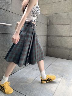 Lasaky - Academy Vintage Plaid High Waist Pleated A-Line Skirt Stylish Midi Skirt, Women Midi Skirt, American Preppy, Preppy Fashion, Harajuku Women, Y2k Skirt, Mid Skirt, High Waisted Pleated Skirt, Skirt High Waist