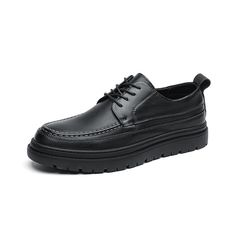 Men Retro Solid Cowhide Thick Soled Casual Shoes-RAIIFY Black Lace-up Leather Shoes With Vibram Sole, Business Lace-up Shoes With Textured Sole And Round Toe, Black Oxford Leather Shoes With Round Toe, Black Leather Oxford Shoes With Round Toe, Black Oxfords With Lug Sole And Plain Toe, Black Low-top Oxford Lace-up Shoes, Black Plain Toe Oxfords With Lug Sole, Black Low-top Lace-up Shoes, Black Low-top Lace-up Shoes With Vibram Sole