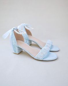 Light Blue Crochet Lace Block Heel Wedding Sandals With Pearl Ankle Strap Bridal Sandals, Bridesmaids Shoes, Women Sandals, Bridal Shoes - Etsy Lace Ankle Strap Sandals For Formal Occasions, Formal Lace Sandals With Ankle Strap, Elegant Lace Sandals For Formal Occasion, Formal Open Toe Lace Sandals, Lace Wedding Shoes For Bridesmaids, Elegant Open Toe Lace-up Sandals For Wedding, Light Blue Crochet, Bridesmaids Party, Flower Girl Shoes