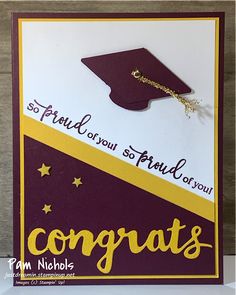 congratulations card with graduation cap and gold chain on it's neck, featuring the words congrats