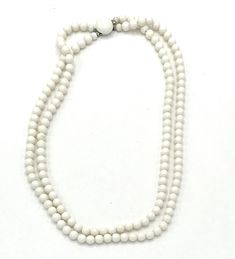 Vintage white beads necklace. White Long Necklace In Costume Jewelry Style, White Long Costume Jewelry Necklace, White Multi-strand Wooden Beaded Necklaces, White Multi-strand Necklace With Wooden Beads, White Multi-strand Beaded Necklace With Wooden Beads, White Wooden Beads Jewelry, White Wooden Beaded Jewelry, Elegant White Jewelry With Wooden Beads, Vintage White Double Strand Jewelry