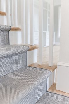 Blue Gray Flat Weave Wool Stair Runner Carpet The Carpet Workroom Boston Massachusetts Herringbone Stair Runner, Wool Stair Runner, Staircase Runner, Staircase Remodel, Staircase Makeover, Hallway Designs