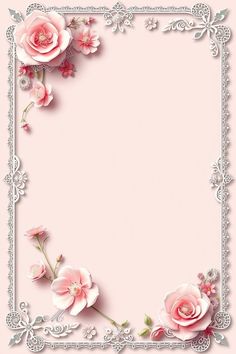 an ornate frame with pink flowers and pearls on the edges is featured in this image