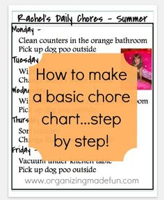 an orange piece of paper with the words how to make a basic chore chart step by step