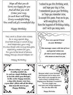 birthday cards with the words happy birthday written in black and white on each one side