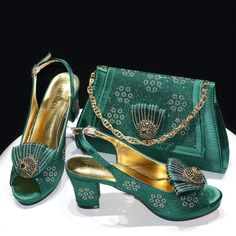 Exquisite Italian Shoes and Matching Bag Set for Night Glam Mid Heel Shoes, Fashionable Shoes, Rhinestone Shoes, Italian Shoes, Black Shoes Women, Spike Heels, Gold Shoes, White Heels, Pink Heels