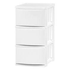 three white drawers stacked on top of each other